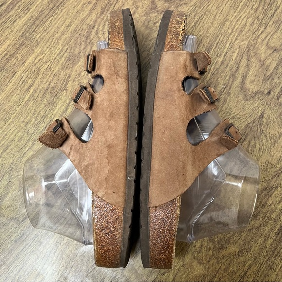 Birkenstock Brown Leather Three Strap Cork Sole Slide Sandals Size 9 - Picture 5 of 12